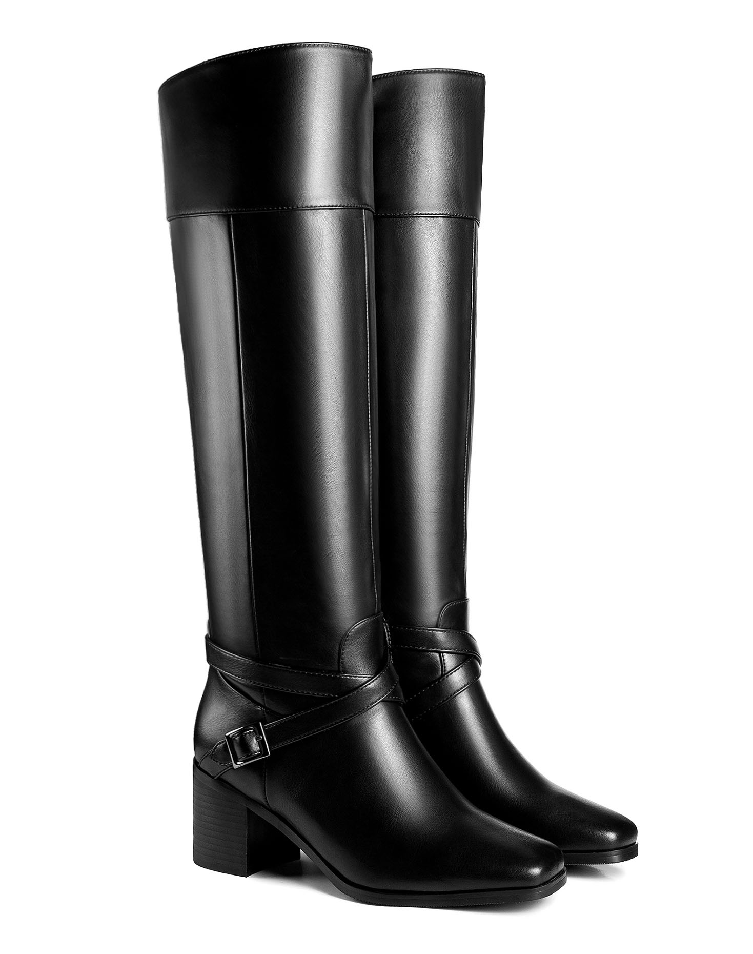 Ann Creek Women's Riding Boots Block Heels Square Toe Crisscross Buckle Straps - Picture 14 of 21