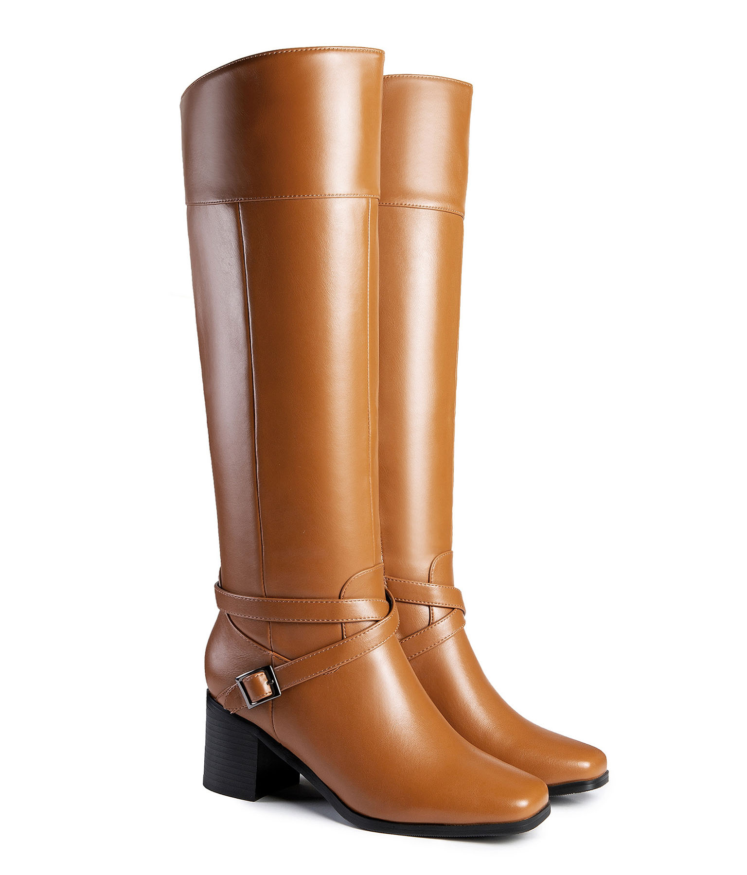 Ann Creek Women's Riding Boots Block Heels Square Toe Crisscross Buckle Straps - Picture 21 of 21