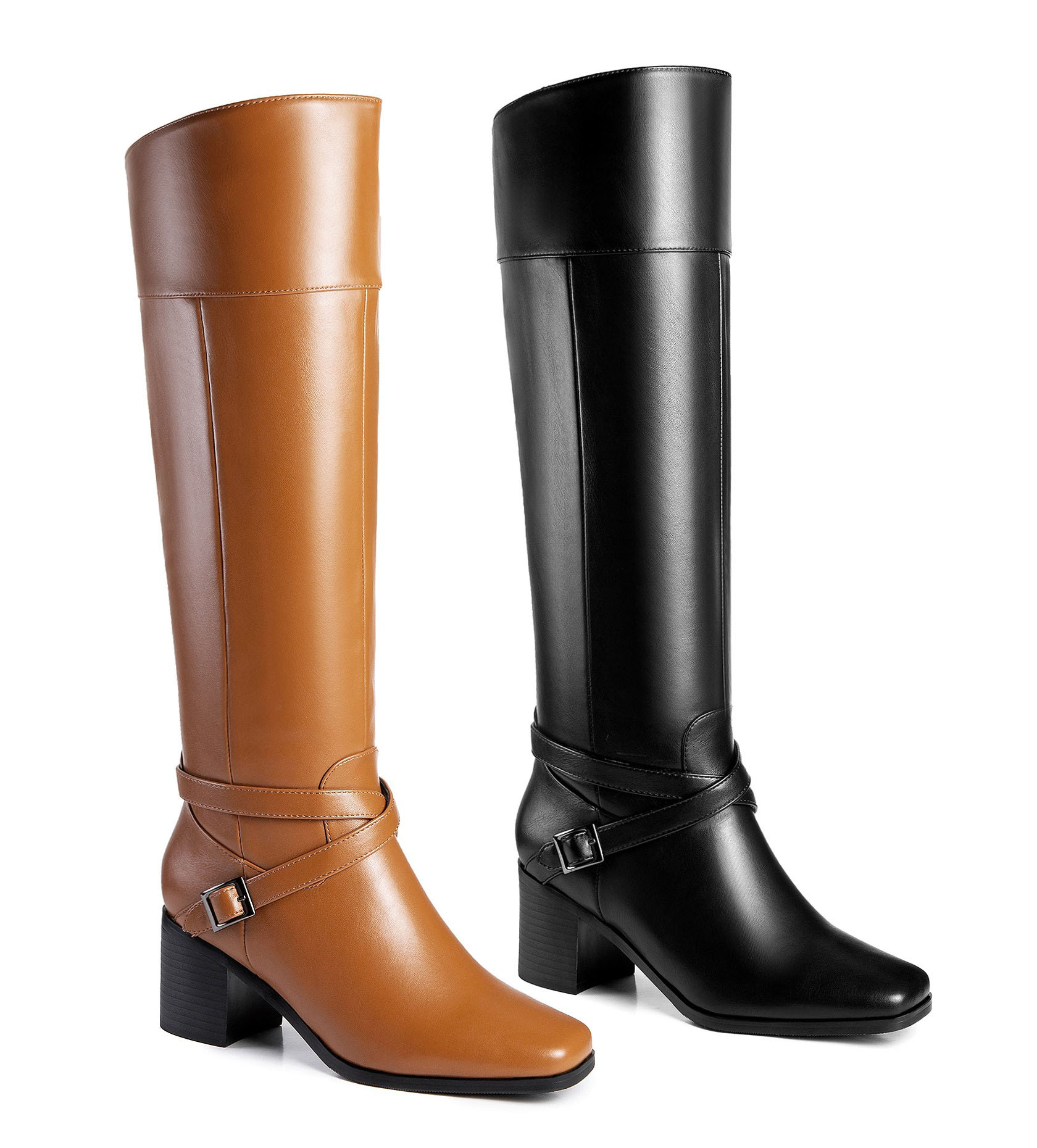 Ann Creek Women's Riding Boots Block Heels Square Toe Crisscross Buckle Straps - Picture 17 of 21