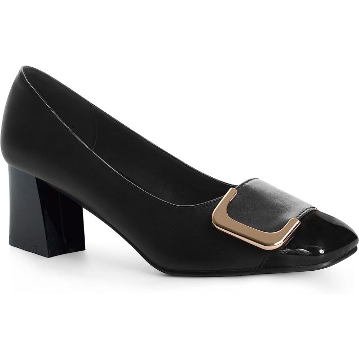 Square Toe Pumps Chunky Heel Two Tone Colors Slip On Female
