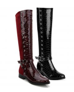 Long Boots Two-Tone Contrast Perforated Stud Accents Adult