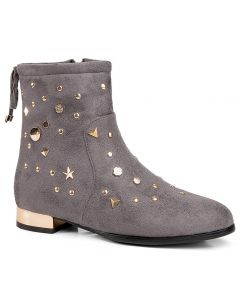 Metallic Studded and Plated Booties Suede Accent