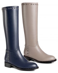 Tall Boots Low Heels Studded Trim