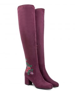 Tall Boots Floral Embroidery Rhinestone Suede Accent
