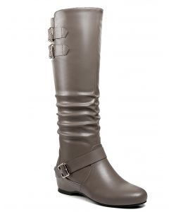 Wedge Heel Boots Ruched Shaft Buckle Straps