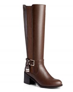 Goldtone Buckle Strap Knee-High Riding Boots