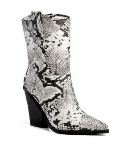 Snake Accent Layered Stacked Heels Mid-Calf Cowgirl Boot