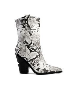 Snake Accent Layered Stacked Heels Mid-Calf Cowgirl Boot