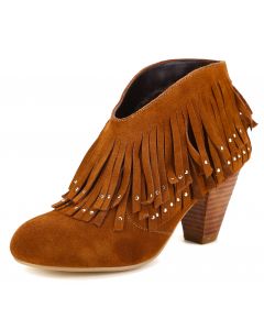 Suede Leather Ankle Bootie Fringe Detail