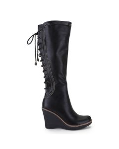 Lace up Knee-High Wedge Heel Boots Low or Tall