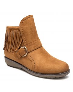 Fringed Ankle Strap Booties Suede Accent