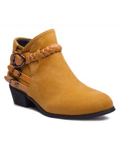 Suede Ankle Booties Buckle Straps Braided