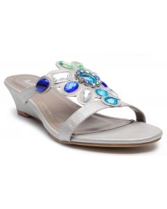 Gemstone Metallic Wedge Slide Sandals
