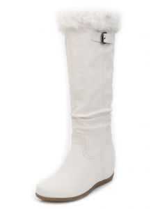 Shearling Winter Boots Buckle Strap Wedge Heel Round Toe