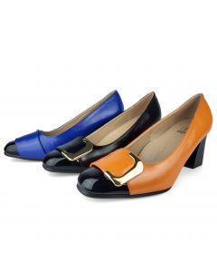 Slip-on Pumps Chunky Heels Goldtone Buckle Adult