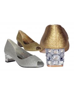 Peep Toe Metallic Pumps Gemstone Detailed Heels