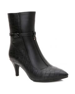 Mid-Calf Boots Two-Tone Croc Accent Kitten Heels