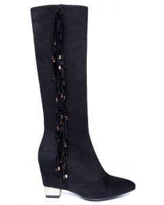 Tall Boots Fringe and Plated Heels Suede Accent