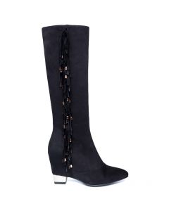 Fringed Boots Plated Low Heels Micro Suede Tall Shaft Adult