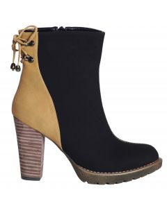 Mid Calf Ankle Boots Two-Tone Chunky Heels
