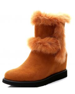 Fur Trim Low Wedge Heel Platform Winter Ankle Boots Shearling Style