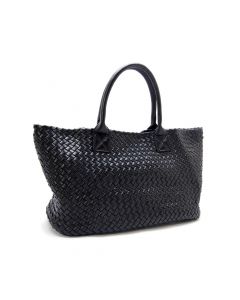 Woven Tote Bag Open Top Black Black