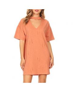 Hashttag Women's T Shirt Dress with Choker Neckline