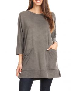 Hashttag Women's Terry Relaxed Top with Front Pockets
