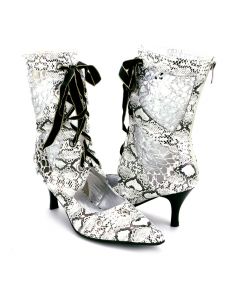 Mid-Calf Boots Snake Print Mesh Accent
